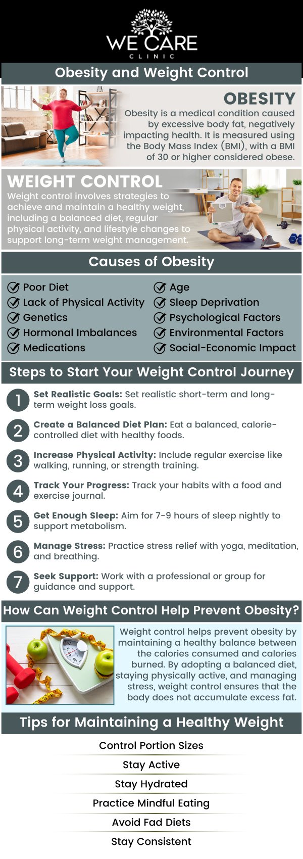 Obesity treatment at We Care Clinic in River Oaks, TX, is provided by Dr. Shabnam Qasim, MD, a Board-certified physician, and our team of experienced nurse practitioners. We offer personalized care that combines lifestyle changes, medical interventions, and medications, all tailored to each patient's unique needs. This comprehensive approach empowers individuals to achieve and maintain a healthy weight, improve their overall health, and reduce the risk of obesity-related conditions. With Dr. Qasim’s expertise and the support of our team, patients receive continuous guidance and care for lasting, transformative results. For more information, contact us or schedule an appointment online. We are conveniently located at 1011 Roberts Cut Off Rd, River Oaks, TX 76114.