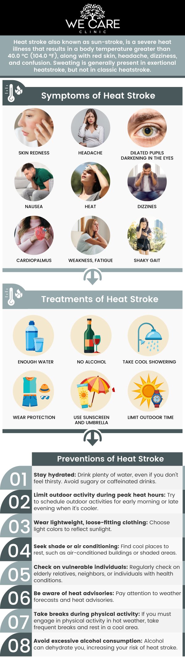Address heat-related illnesses with comprehensive care at We Care Clinic in River Oaks, TX. Dr. Shabnam Qasim, MD, a Board-certified physician, and our team of experienced nurse practitioners provide thorough evaluations to manage symptoms like dehydration and fatigue effectively. We focus on personalized hydration plans and preventative education essential for navigating Texas summers safely. Trust our team to support your full recovery and long-term well-being. For more information, contact us or schedule an appointment online. We are conveniently located at 1011 Roberts Cut Off Rd, River Oaks, TX 76114.